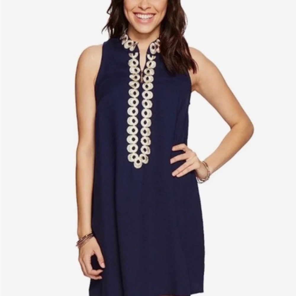 Lilly Pulitzer Navy Sleeveless Dress with Gold Embellishments